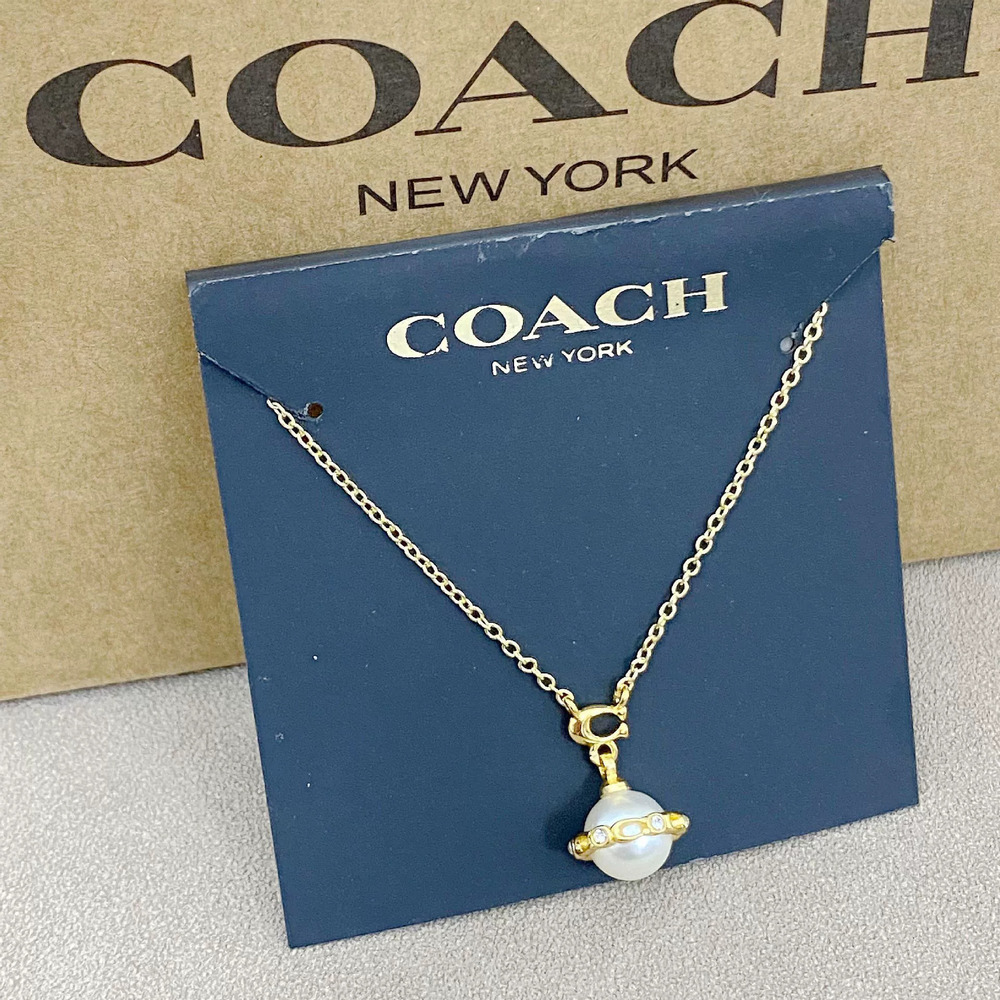 Coach Galactic Romance Planet Pearl Choker Gold Plated Micro Pave Dainty